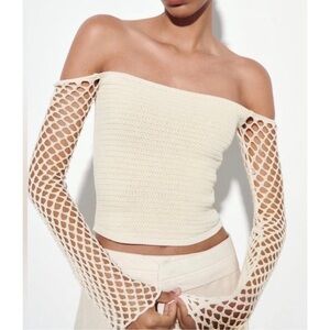 NWT - ZARA - Pointelle Knit Top Off-The-Shoulder